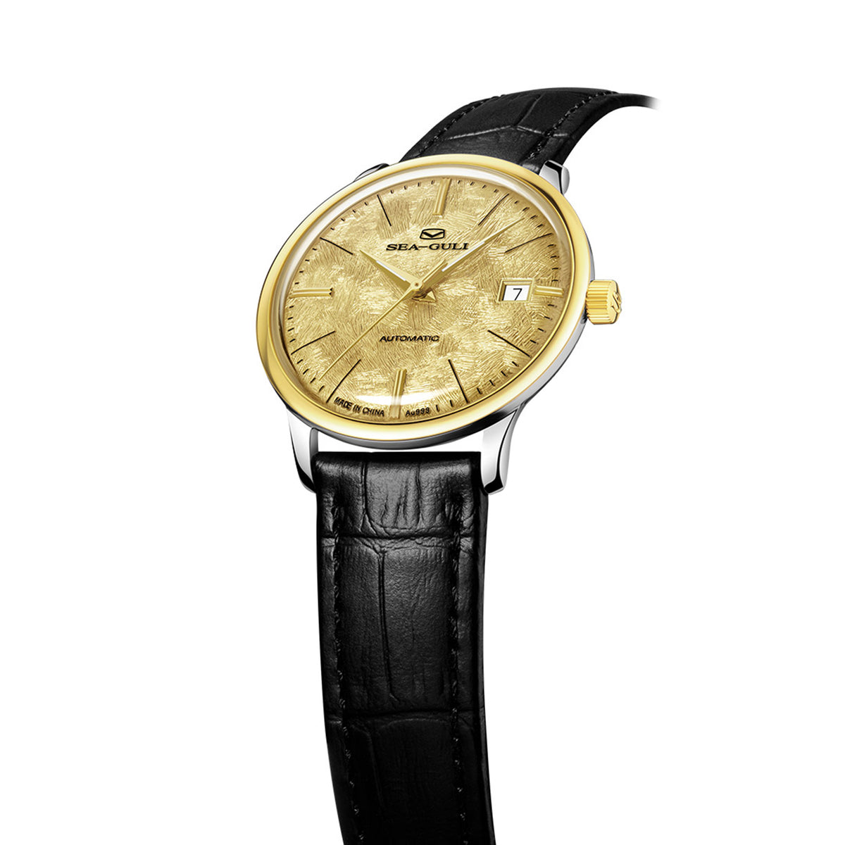 Seagull 18K Gold Textured Dial 9mm Thick Case Calendar Couple Watch 42mm/36mm