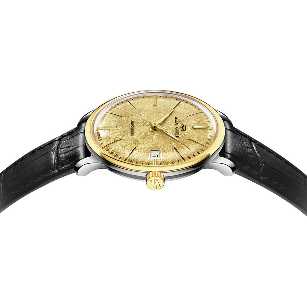 Seagull 18K Gold Textured Dial 9mm Thick Case Calendar Couple Watch 42mm/36mm