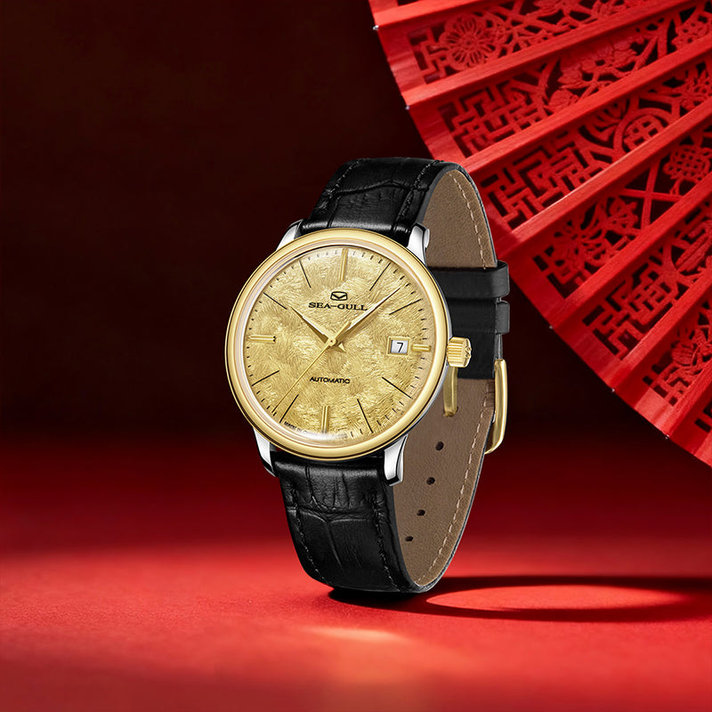 Seagull 18K Gold Textured Dial 9mm Thick Case Calendar Couple Watch 42mm/36mm