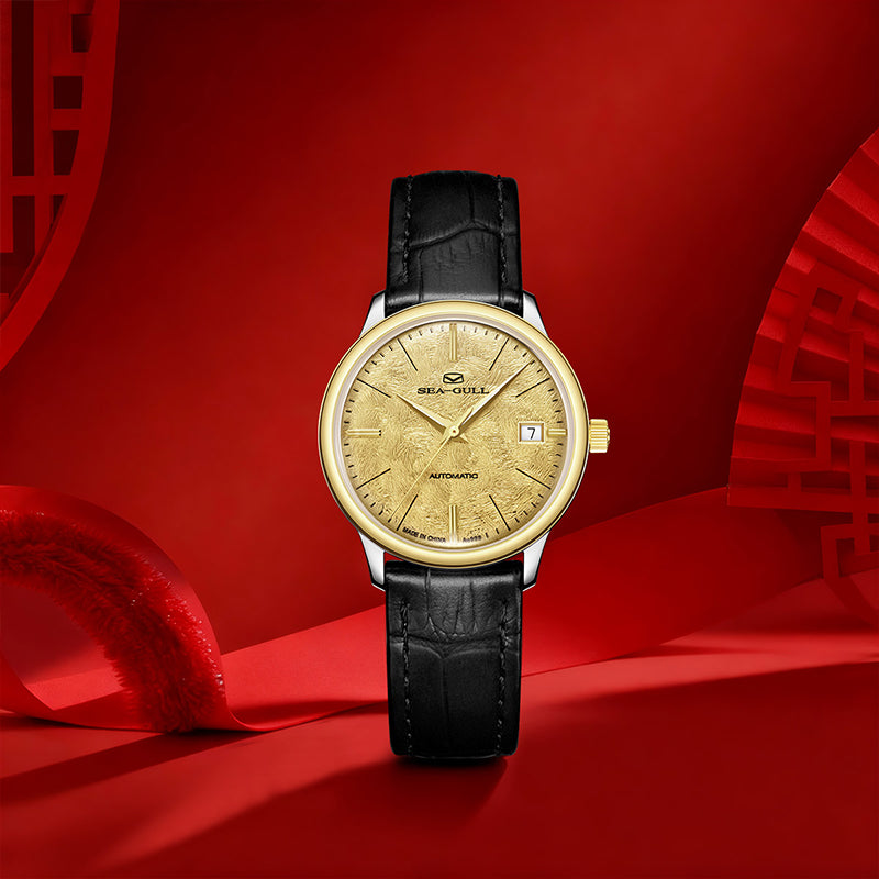 Seagull 18K Gold Textured Dial 9mm Thick Case Calendar Couple Watch 42mm/36mm