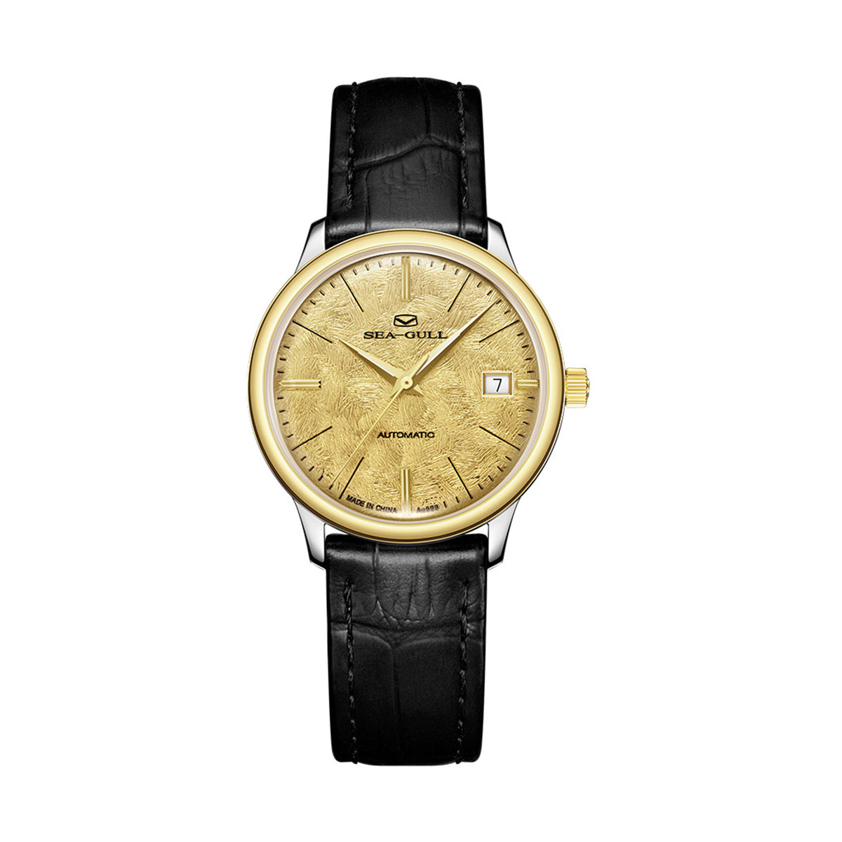 Seagull 18K Gold Textured Dial 9mm Thick Case Calendar Couple Watch 42mm/36mm
