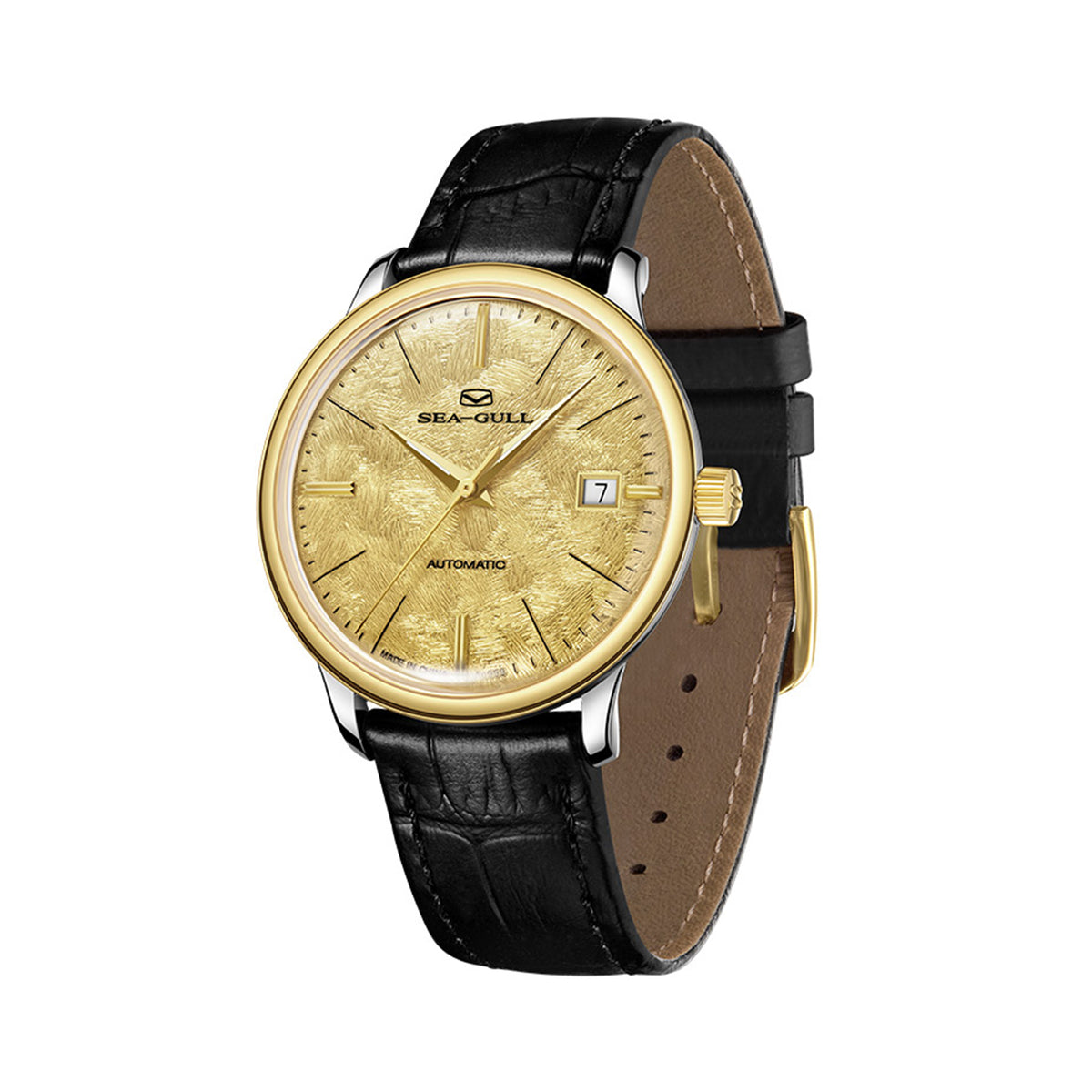 Seagull 18K Gold Textured Dial 9mm Thick Case Calendar Couple Watch 42mm/36mm