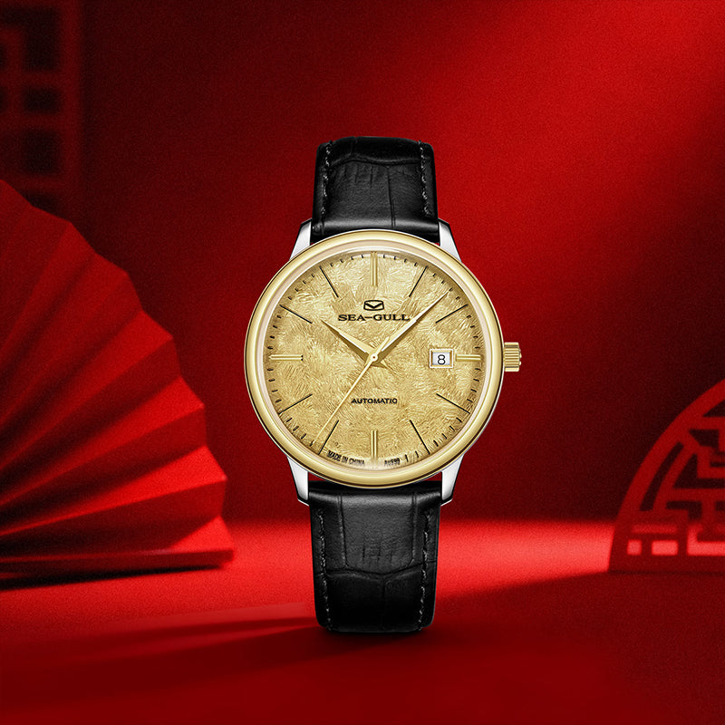 Seagull 18K Gold Textured Dial 9mm Thick Case Calendar Couple Watch 42mm/36mm