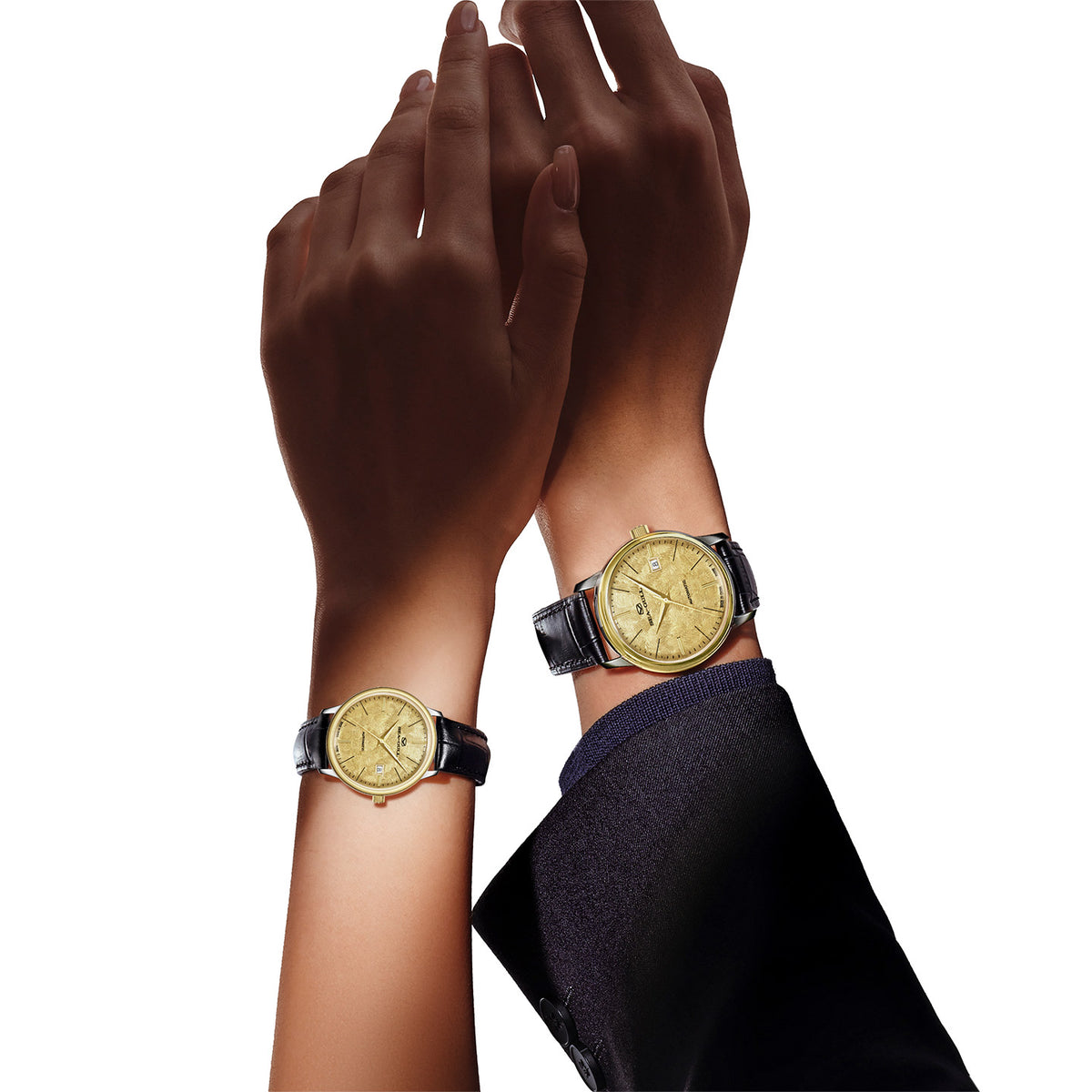 Seagull 18K Gold Textured Dial 9mm Thick Case Calendar Couple Watch 42mm/36mm