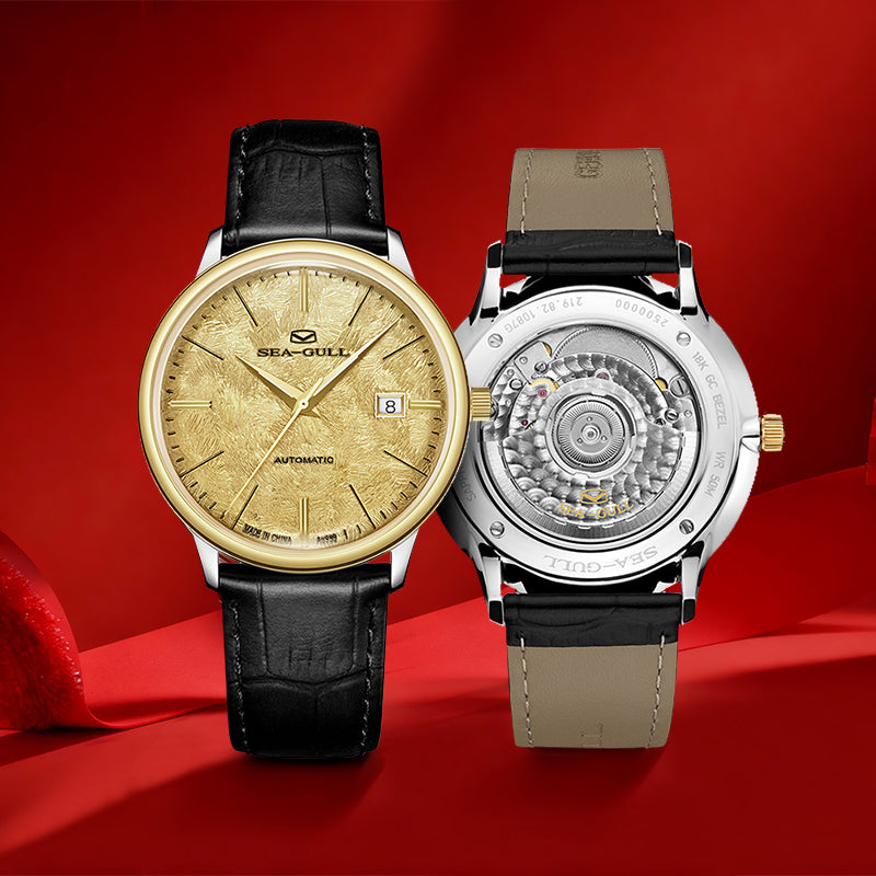 Seagull 18K Gold Textured Dial 9mm Thick Case Calendar Couple Watch 42mm/36mm