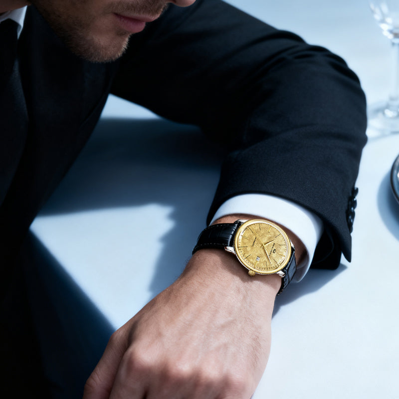 Seagull 18K Gold Textured Dial 9mm Thick Case Calendar Couple Watch 42mm/36mm