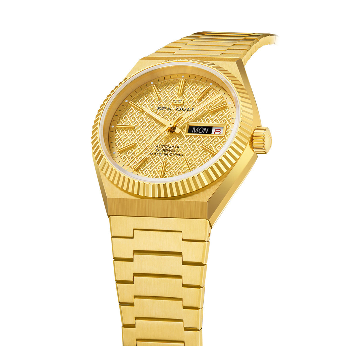 Seagull Ancient Cloud Motif Dial Date-day Calender Reissue Dress Watch 38mm