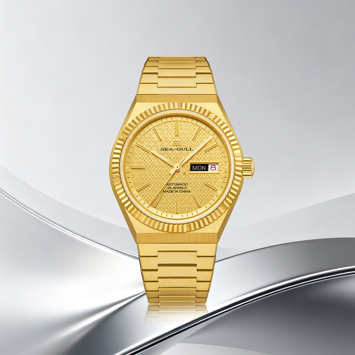 Seagull Ancient Cloud Motif Dial Date-day Calender Reissue Dress Watch 38mm