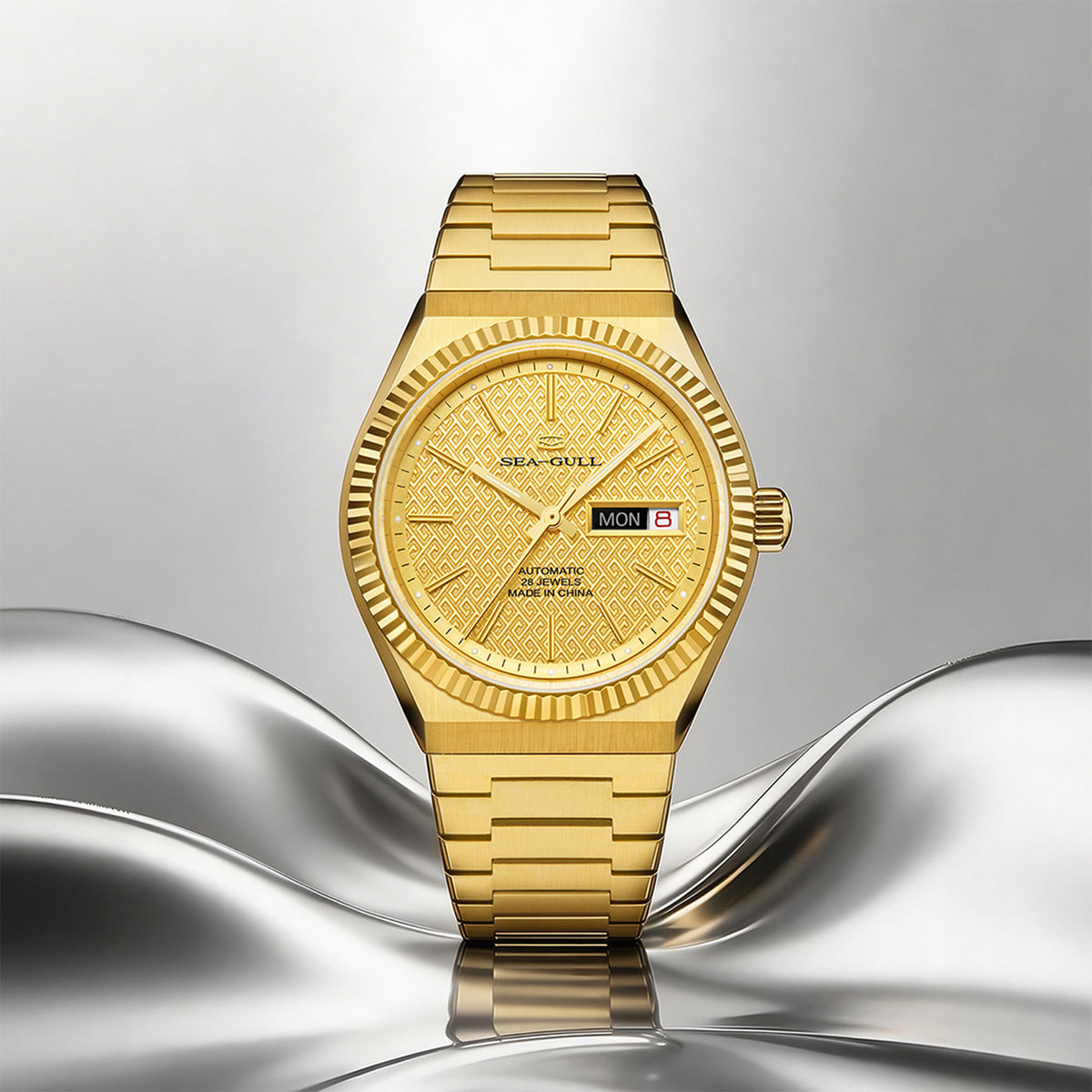 Seagull Ancient Cloud Motif Dial Date-day Calender Reissue Dress Watch 38mm