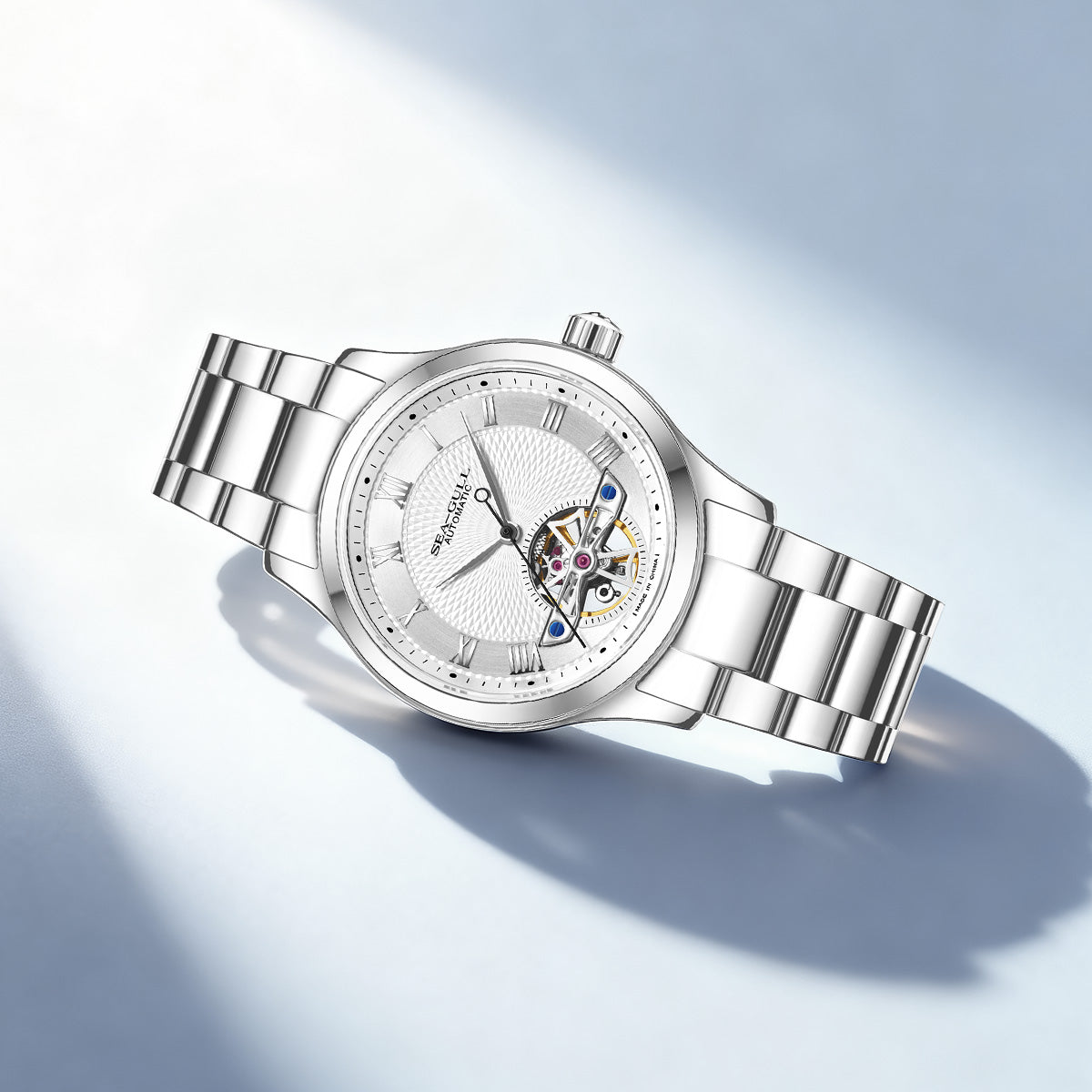 Seagull Open Heart Flywheel Guilloché Dial Automatic Watch 39mm