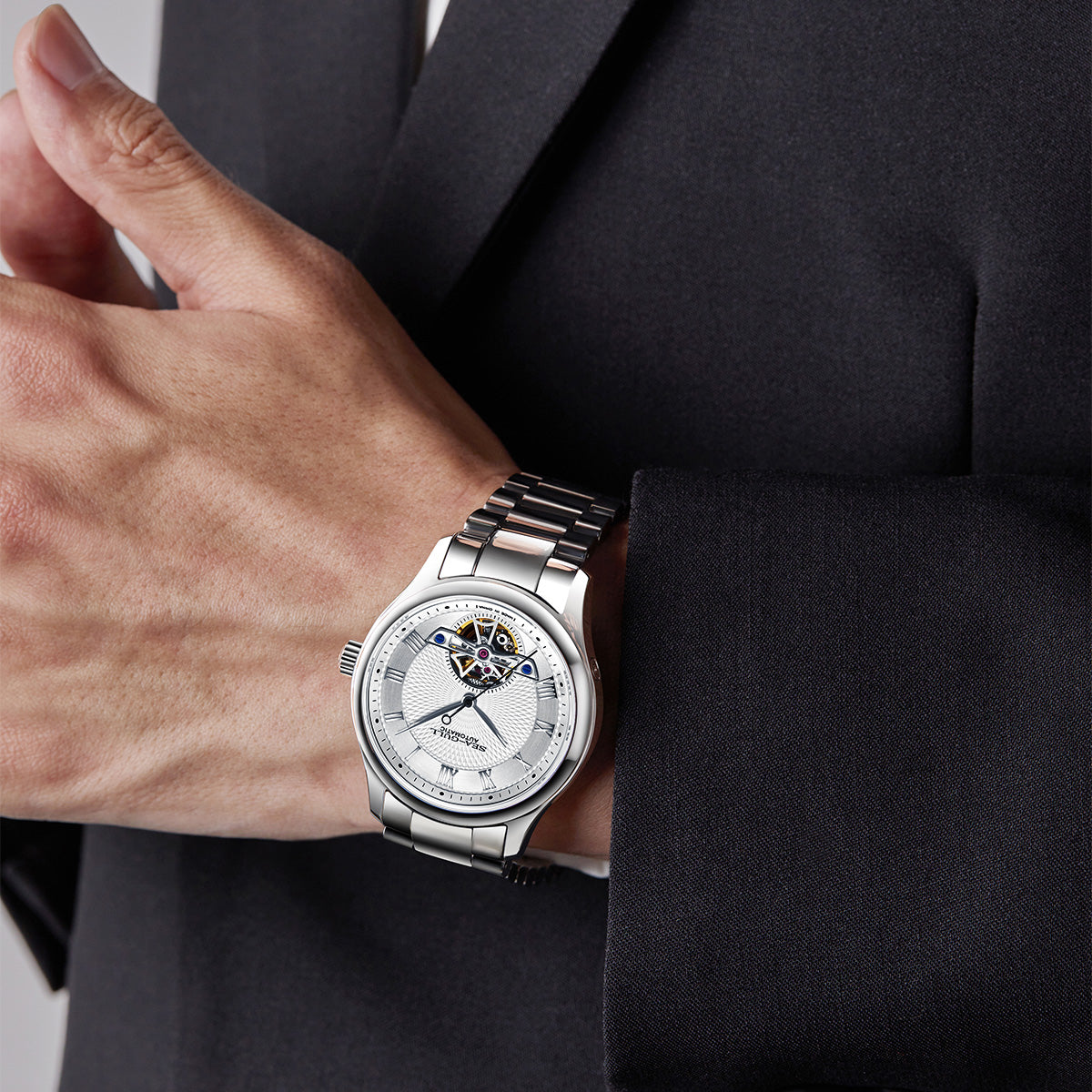 Seagull Open Heart Flywheel Guilloché Dial Automatic Watch 39mm