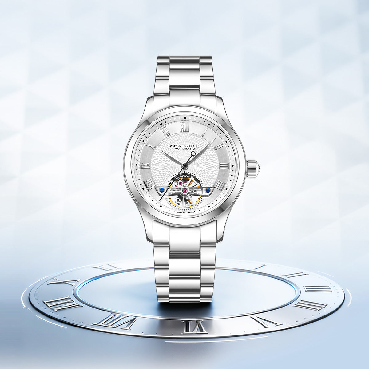 Seagull Open Heart Flywheel Guilloché Dial Automatic Watch 39mm