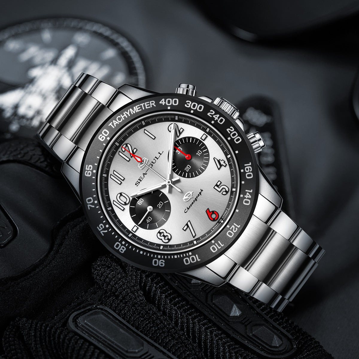 Seagull Panda Eye Dial Tachymeter Chronograph Watch 44mm