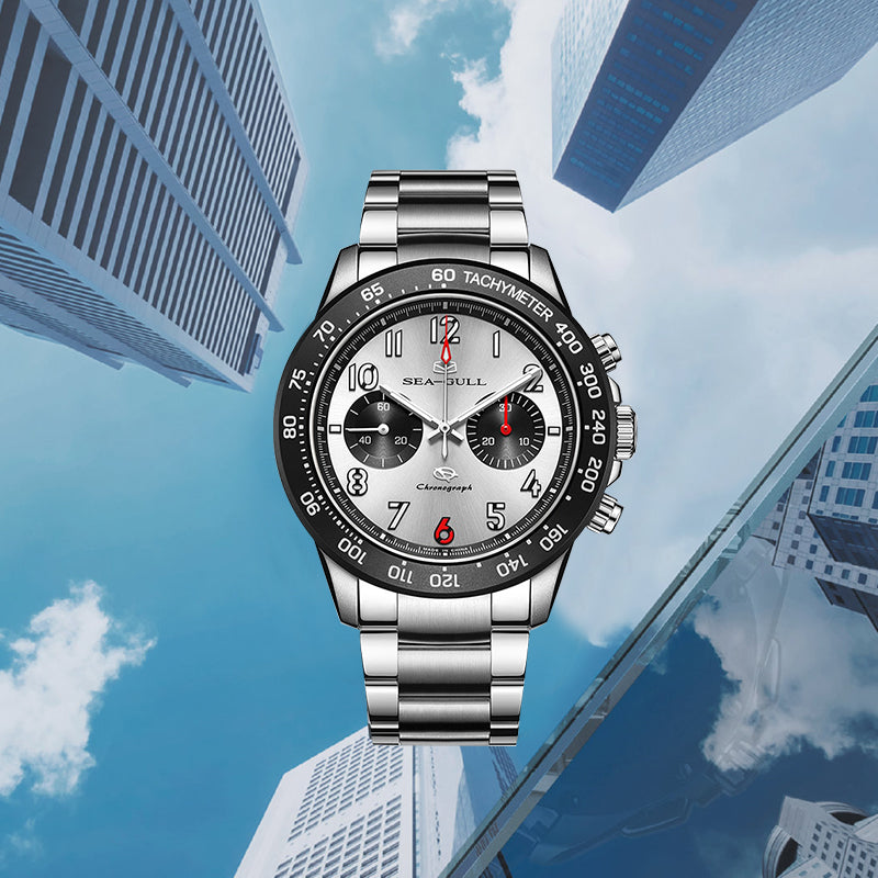 Seagull Panda Eye Dial Tachymeter Chronograph Watch 44mm