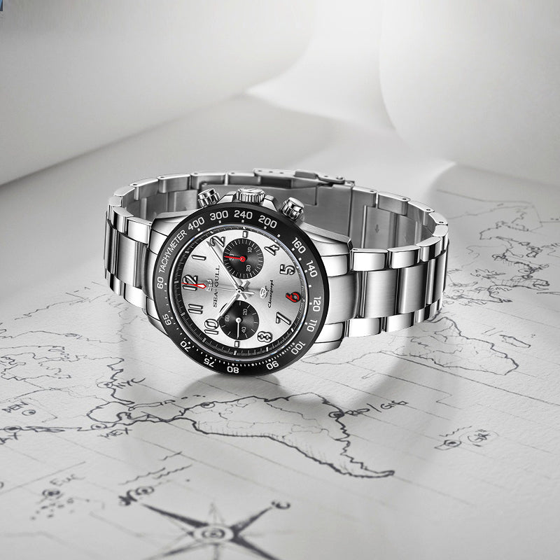 Seagull Panda Eye Dial Tachymeter Chronograph Watch 44mm
