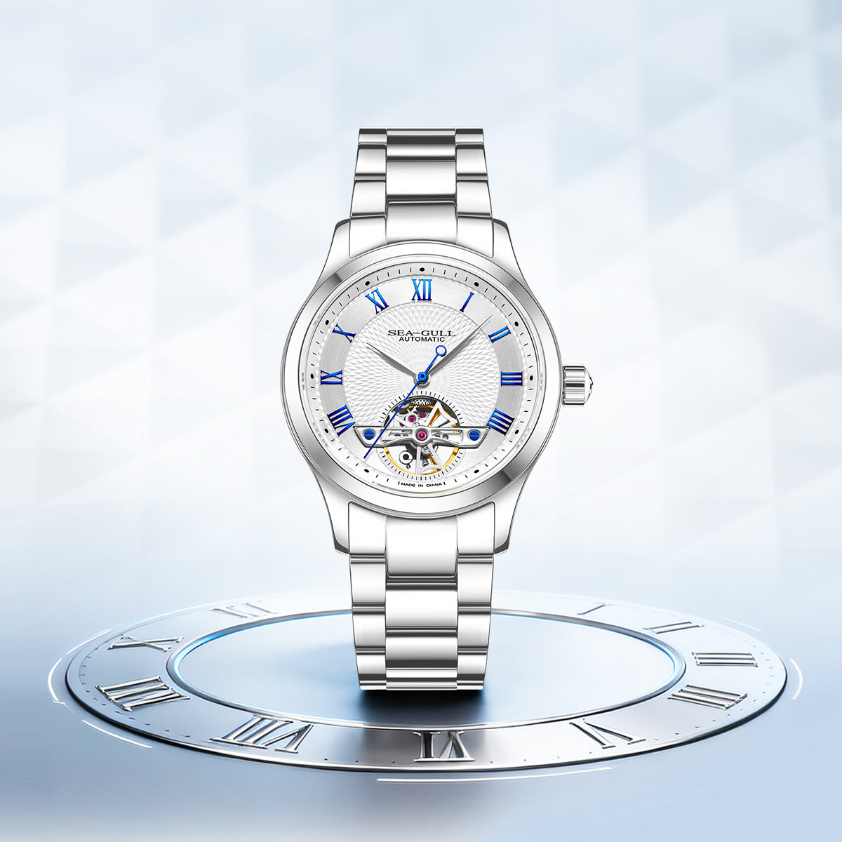 Seagull Open Heart Flywheel Guilloché Dial Automatic Watch 39mm