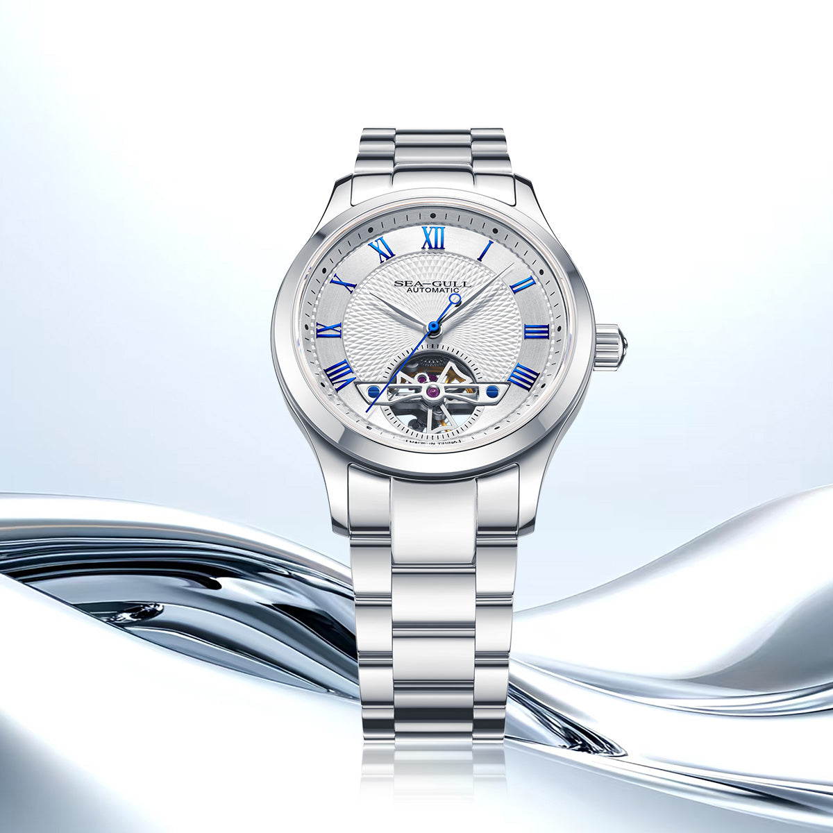 Seagull Open Heart Flywheel Guilloché Dial Automatic Watch 39mm