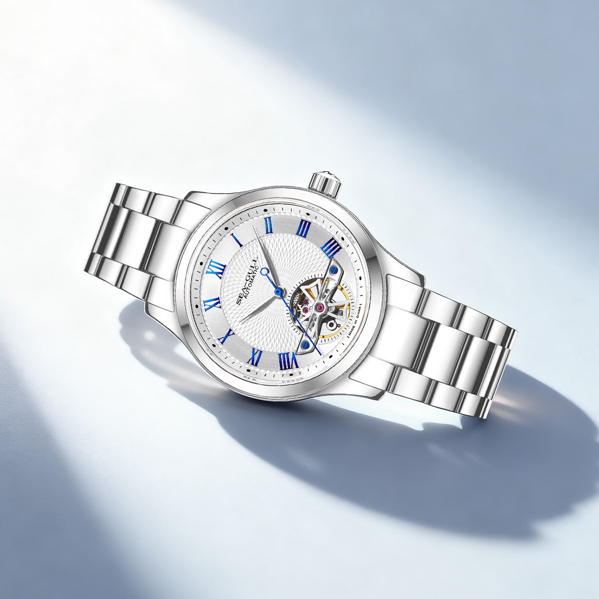 Seagull Open Heart Flywheel Guilloché Dial Automatic Watch 39mm
