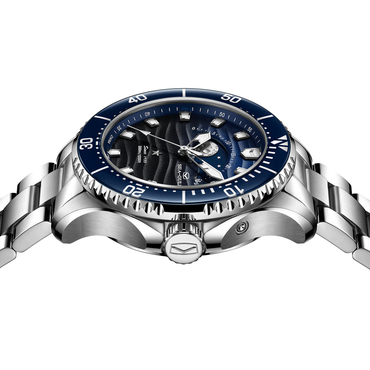 Seagull Ocean Series Pro Moon Phase Gradient Wave-textured Dial 300m Waterproof Dive Watch 43.5mm