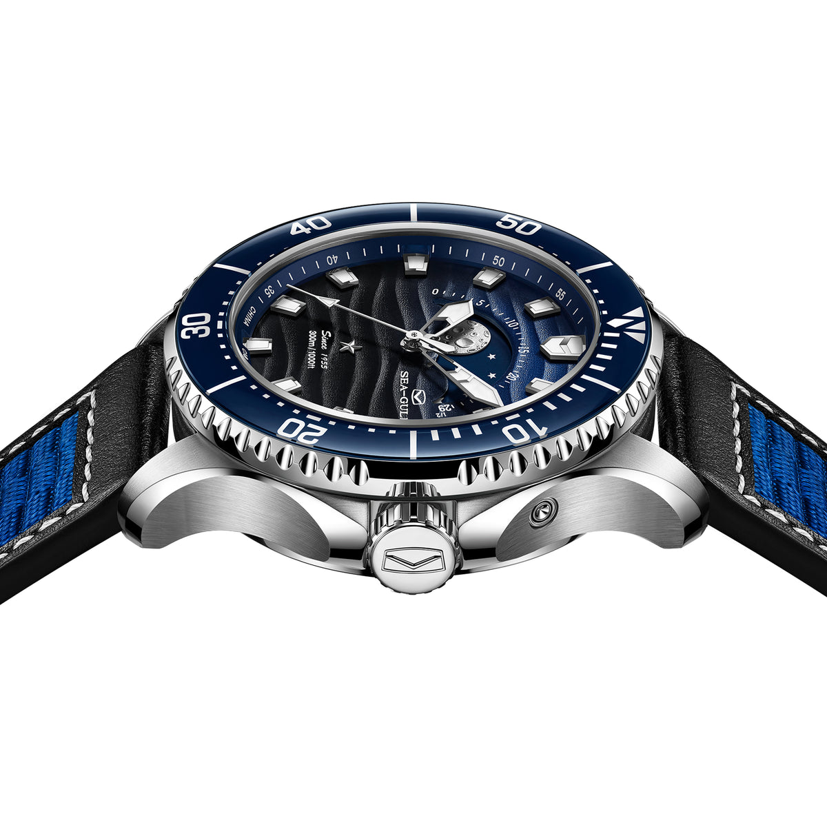 Seagull Ocean Series Pro Moon Phase Gradient Wave-textured Dial 300m Waterproof Dive Watch 43.5mm