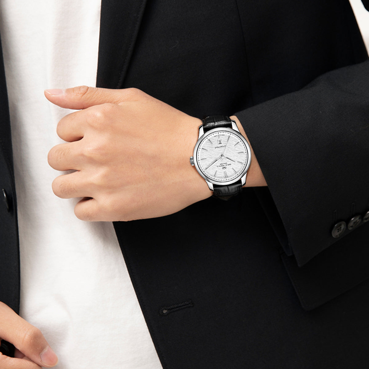 Seagull Extraordinary Series Snowflake Dial Calendar 9mm Thick Case Dress Watch 40mm