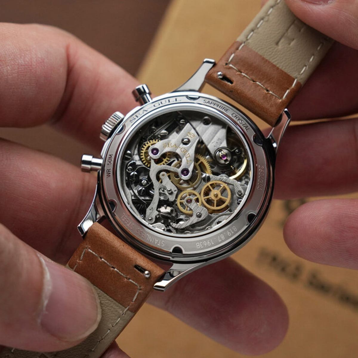Seagull 1963 Series Chronograph Watch Transparent Caseback Enhanced ST19 Fine Finishing Edition 37.3mm