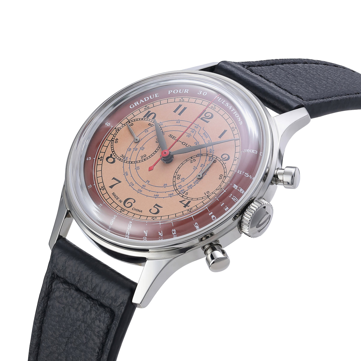 Seagull 1963 Series Chronograph Watch Archimedean Spiral Pulsometer Scale Gradué Pour 30 Pulsations 40mm