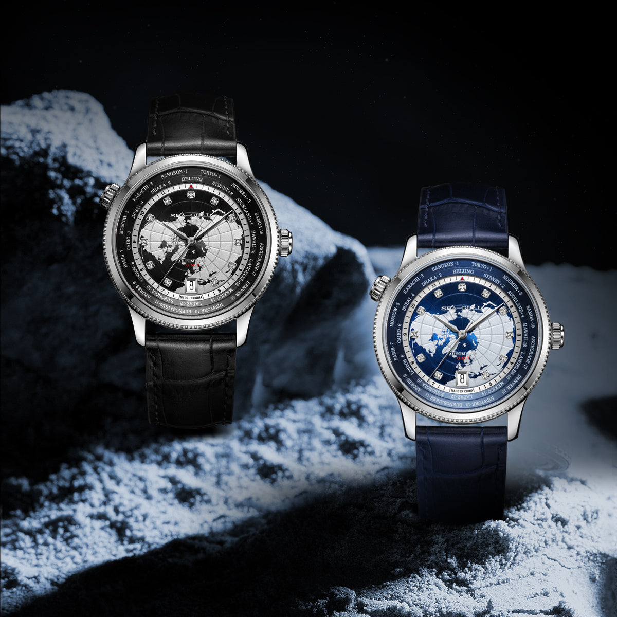 Seagull GMT World Time Dual Time Zone Calendar Business Watch 41mm