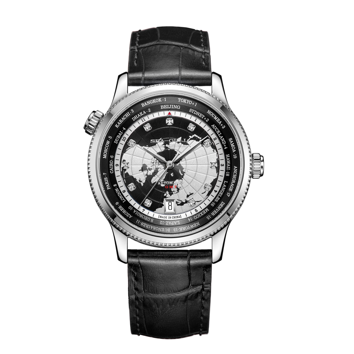 Seagull GMT World Time Dual Time Zone Calendar Business Watch 41mm