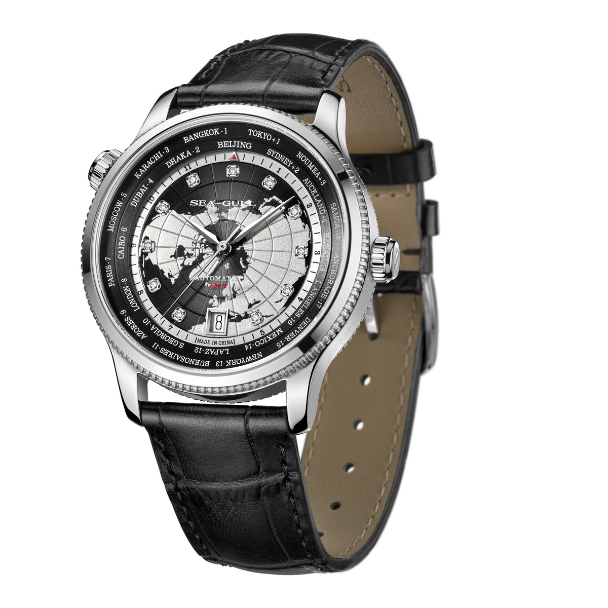 Seagull GMT World Time Dual Time Zone Calendar Business Watch 41mm