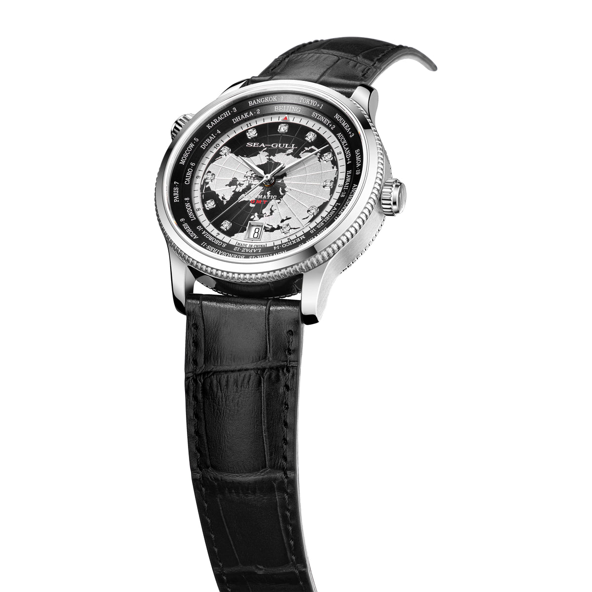 Seagull GMT World Time Dual Time Zone Calendar Business Watch 41mm