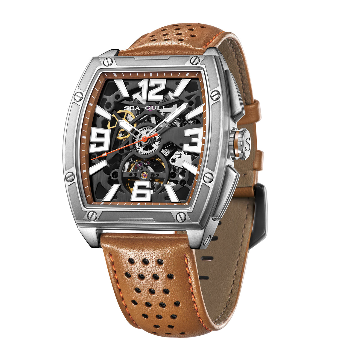 Seagull x CN Racing Team Collaboration Tonneau Dial Skeleton Watch 42mm