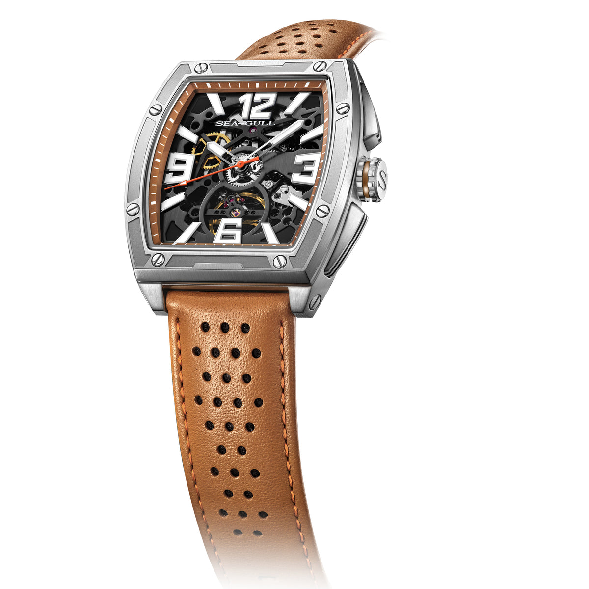 Seagull x CN Racing Team Collaboration Tonneau Dial Skeleton Watch 42mm