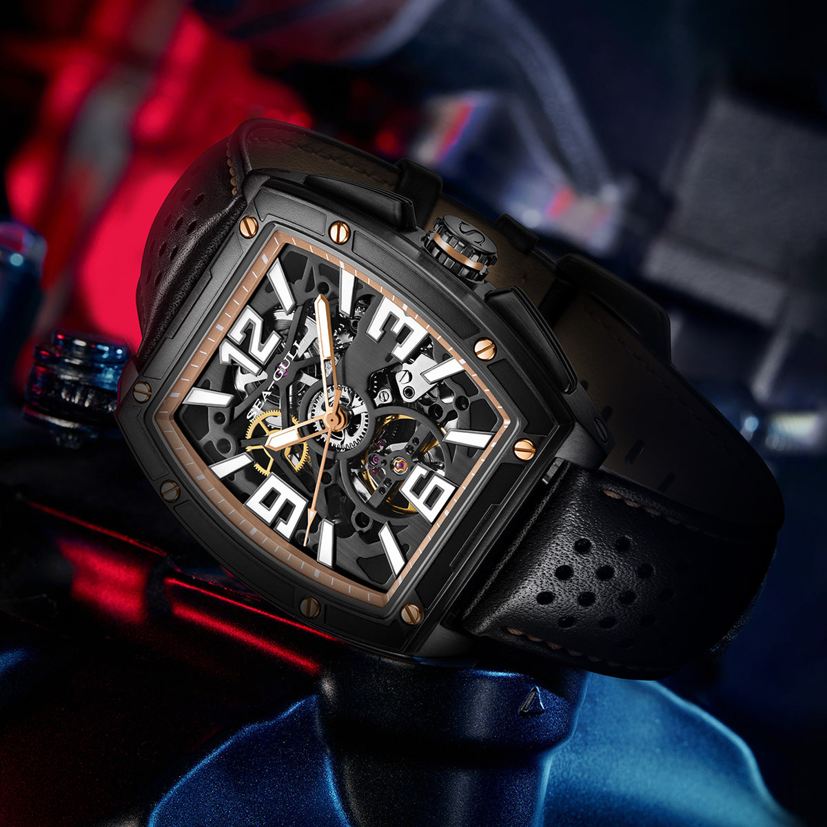 Seagull x CN Racing Team Collaboration Tonneau Dial Skeleton Watch 42mm