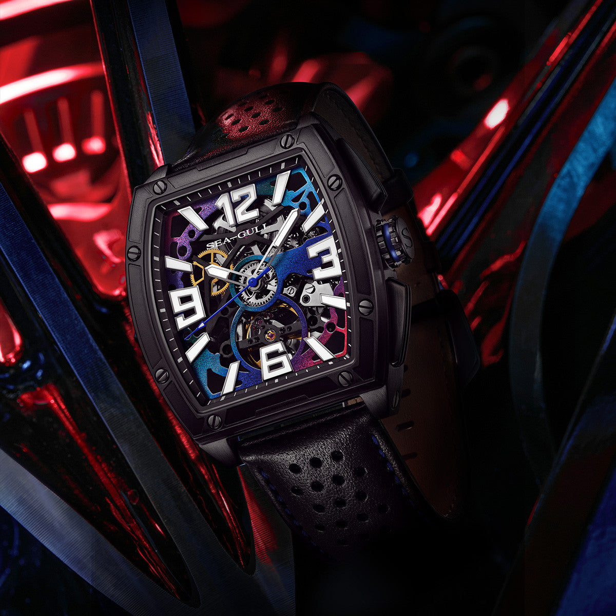 Seagull x CN Racing Team Collaboration Tonneau Dial Skeleton Watch 42mm