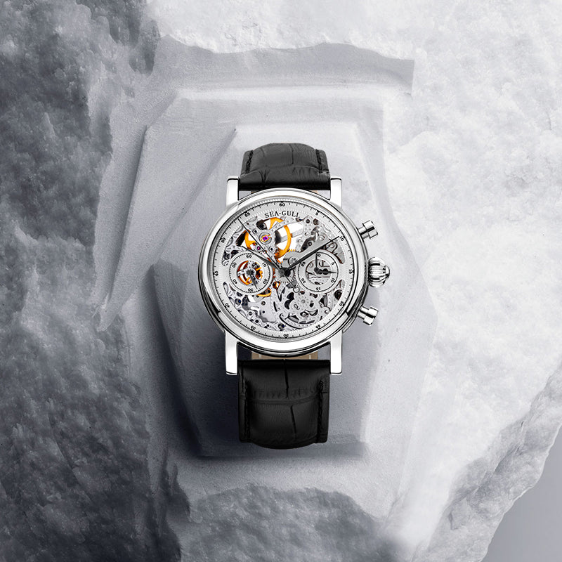 Seagull Column-wheel Chronograph Open-worked Dial Skeleton Watch 41mm