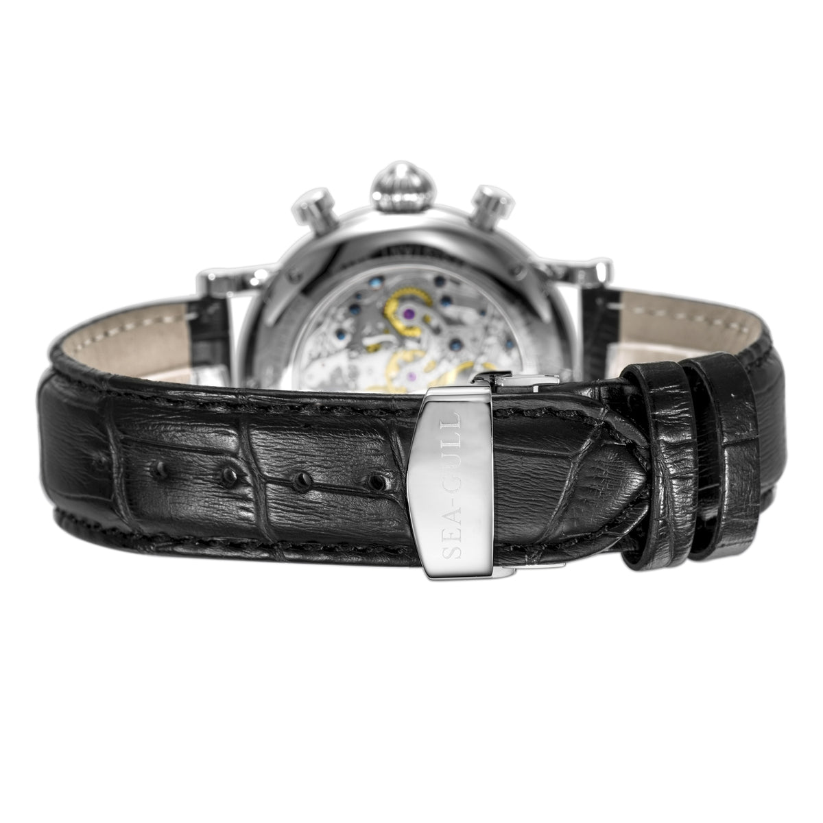 Seagull Column-wheel Chronograph Open-worked Dial Skeleton Watch 41mm