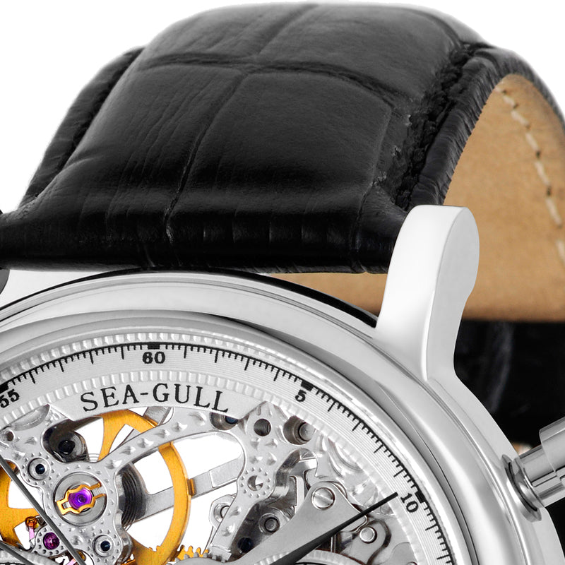 Seagull Column-wheel Chronograph Open-worked Dial Skeleton Watch 41mm